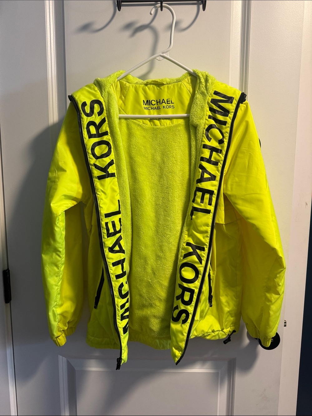 Michael Kors Neon Yellow Hooded Logo Raincoat